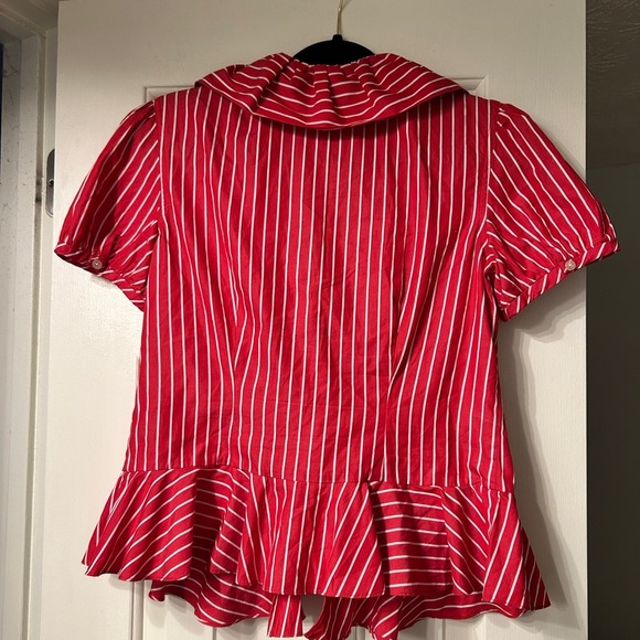 Lauren Ralph Lauren Red blouse 100% Cotton Red Striped Summer Top - Picture 5 of 8